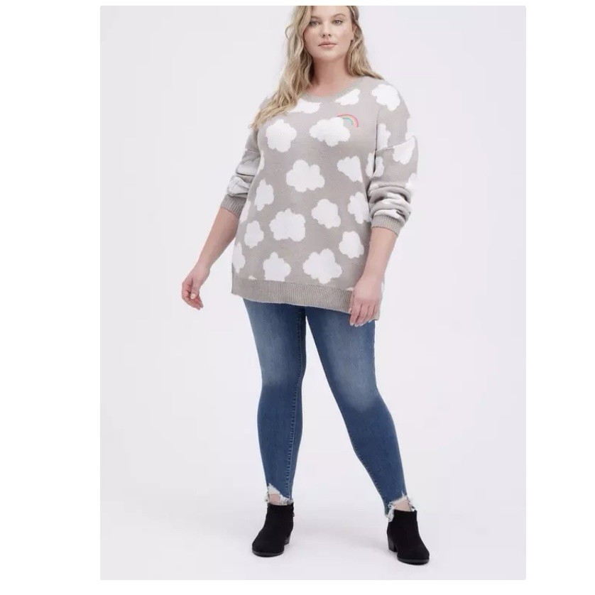 Torrid Clouds Rainbow Pullover Drop Shoulder Tuni… - image 2