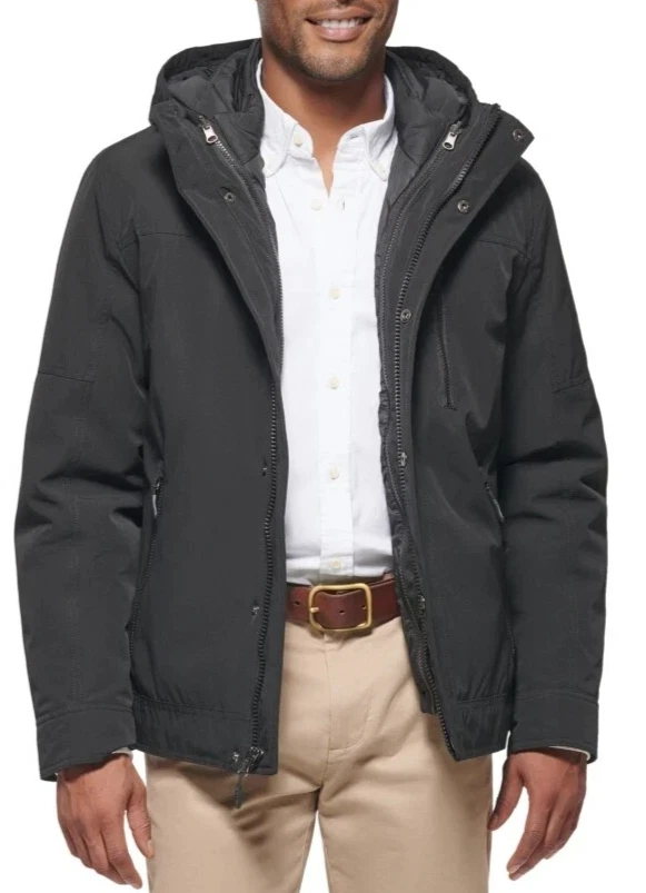 Club Room Mens Regular fit 3-in-1 Coat Hooded, Black, XL