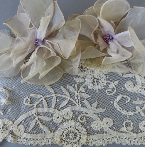 Antique Handmade MILLINERY Flowers ORGANDY Petals Rolled Edgs + PRINCESS LACE - Picture 7 of 7