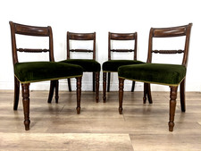 DINING CHAIRS 4 Mahogany Regency Style Green Velvet Padded Seats FREE DELIVERY