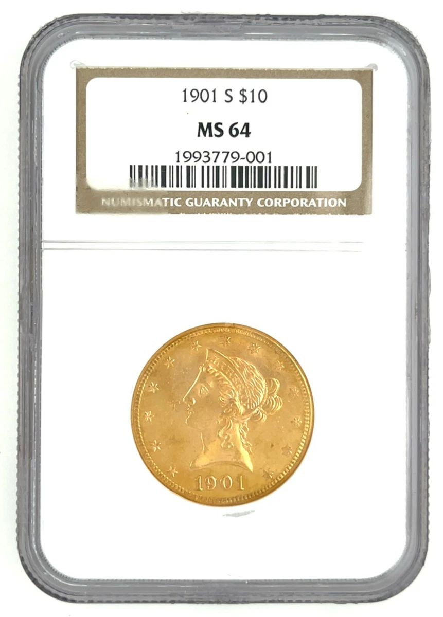 MS 64 Graded 1901 Year Eagle $10 US Gold Coins (Pre - 1933) for 