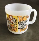 Vintage Milk Glass coffee mug “Time Sure Flies When Your Having Fun” 1980
