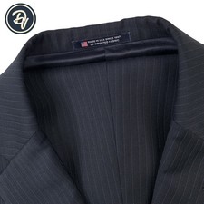 Mens 46 R Hart Schaffner Marx Navy Blue Mini Stripe Wool Suit Made USA