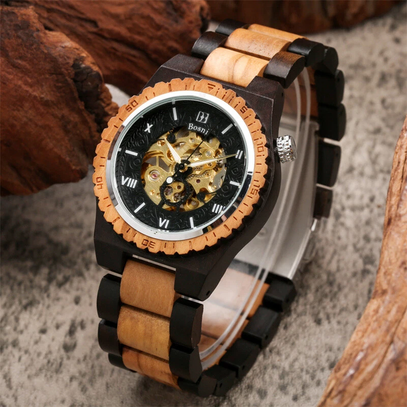 Men's Automatic Mechanical Wooden Watches Full Wood Band Wrist Watch Handmade - Image 3 of 4