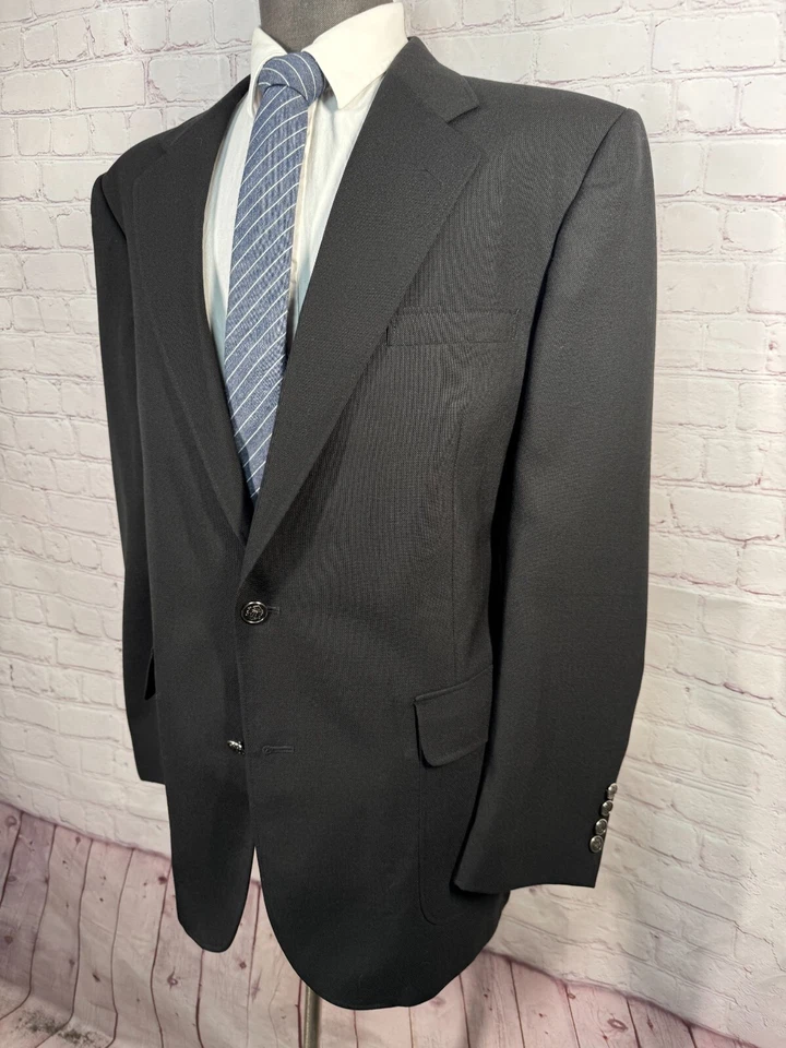 Para Hombres Negro LANA PURA Calce Clásico 2 Botones Traje Deporte Abrigo Blazer Chaqueta TALLA 44L Foto 2 de 4