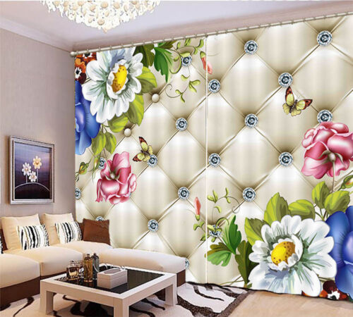 Blue White Red Flowers 3D Curtain Blockout Photo Printing Curtains Drape Fabric