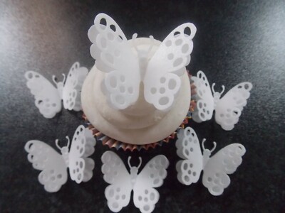 12 VORGESCHNITTENE Essbare Doppel Weiß Schmetterling Oblate/Reispapier Kuchen/Cupcake Topper (1)