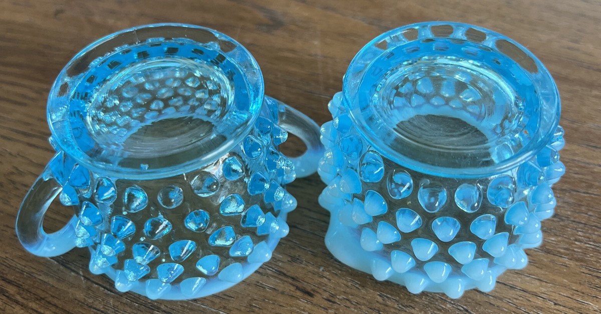 '50~'60 フェントン Fenton Blue Hobnail 美品 VINTAGE FENTON GLASS BLUE HOBNAIL OPALESCENT RUFFLED EDGED
