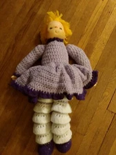 Vintage 1990s Crochet Orange Hair  Purple Dress Approx 19"