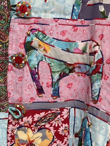 Vintage Women’s Jacket Elephant Flower Beads Patchwork Shirt Blouse Sz XL Kar-ma - Picture 12 of 12