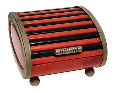 Park Sherman 1930 Deco Steel Chrome Roll Top Cigarette Box Red & Black  Bakelite