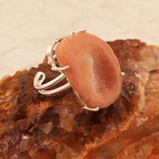 Geode Druzy Double Layer Gemstone Ring Silver Plated Prong Set Adjustable Ring