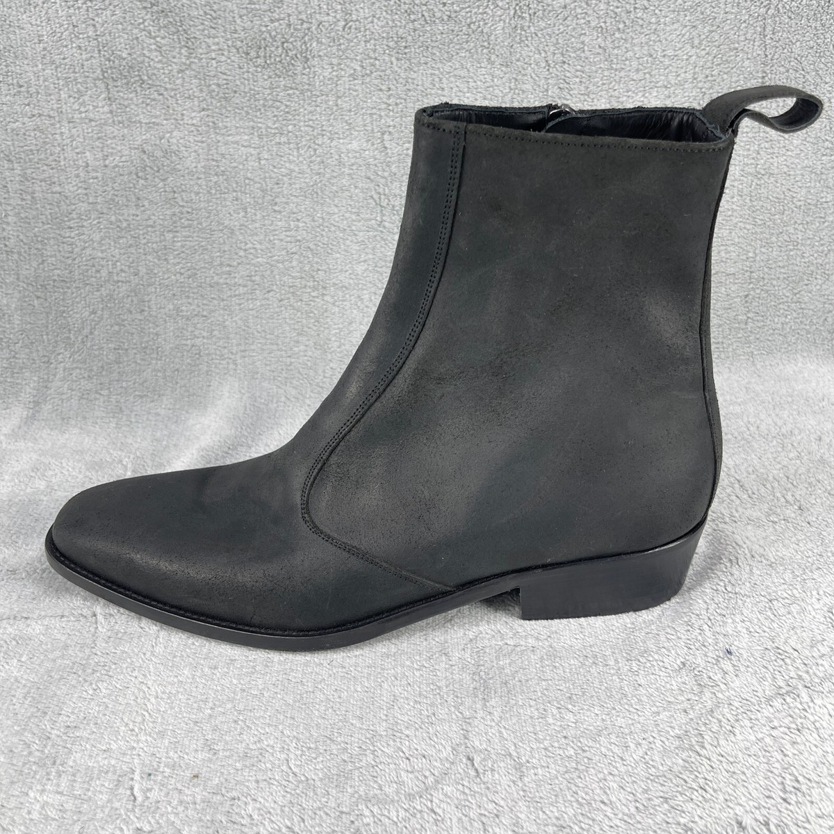 【関税込み】Zip Booties in Black Leather Lucent Los Angeles Leather Black Boot Side Zip Mens Sz 12