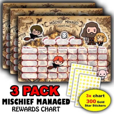 3x Harry Potter Verhalten Belohnungstabelle - 3er Pack - 300 Gold Star Aufkleber