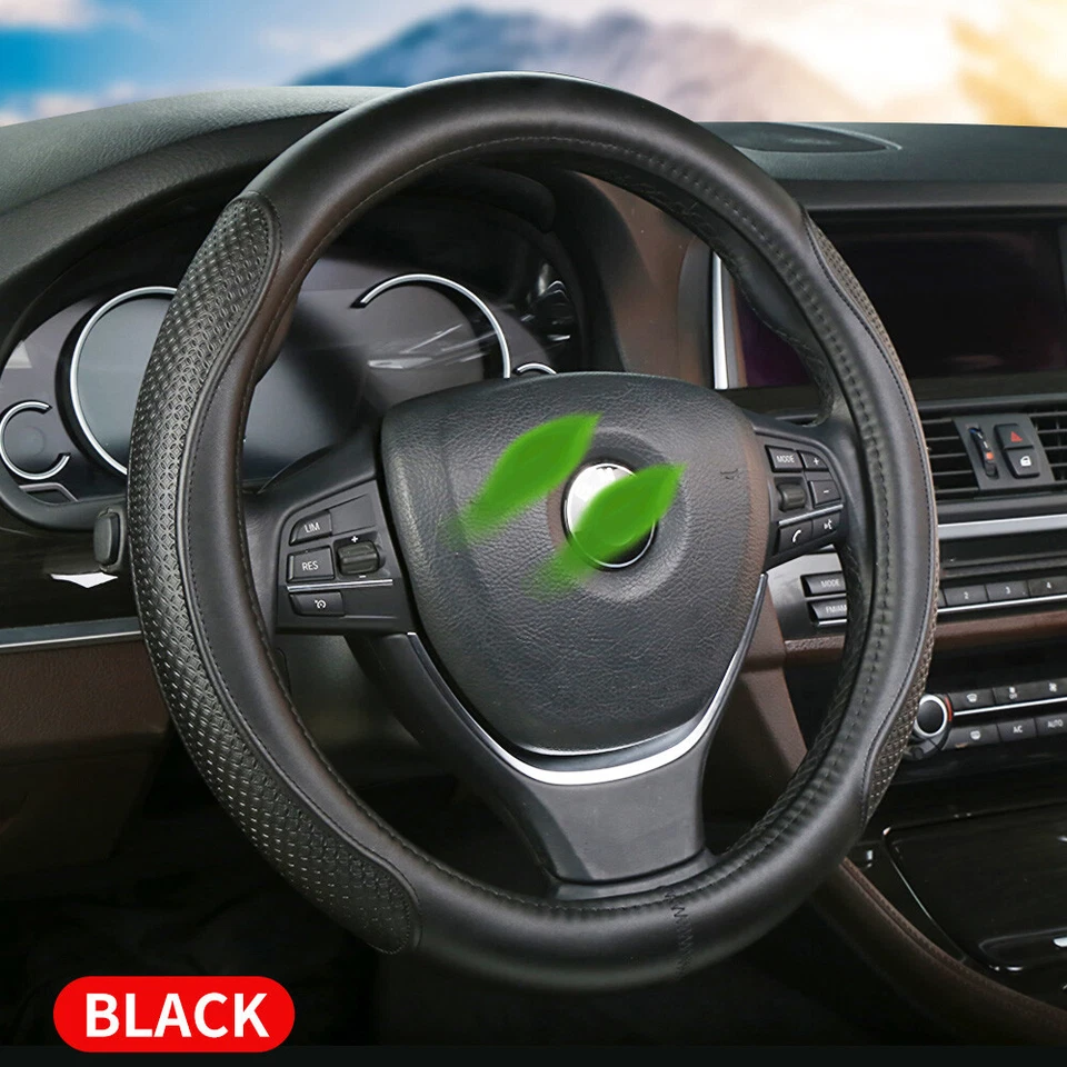 Car Steering Wheel Cover Accessories PU Leather Auto Non-slip 15"/38cm For VW Foto 2 de 4