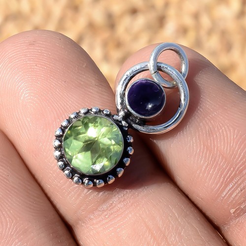 Pendentif Péridot Vert Sur Argent 925 - Fait Main En Inde - Réglable - Pierre De Labo