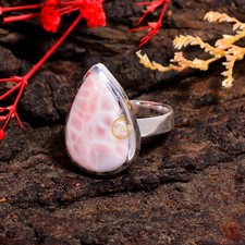 Natural Pink Larimar / Natrolite / Thomsonite Ring 925 Sterling Silver Ring