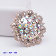 6PCS BLING SILVER WESTERN BERRY COLORFUL RHINESTONE SADDLE LEATHERCRAFT CONCHOS