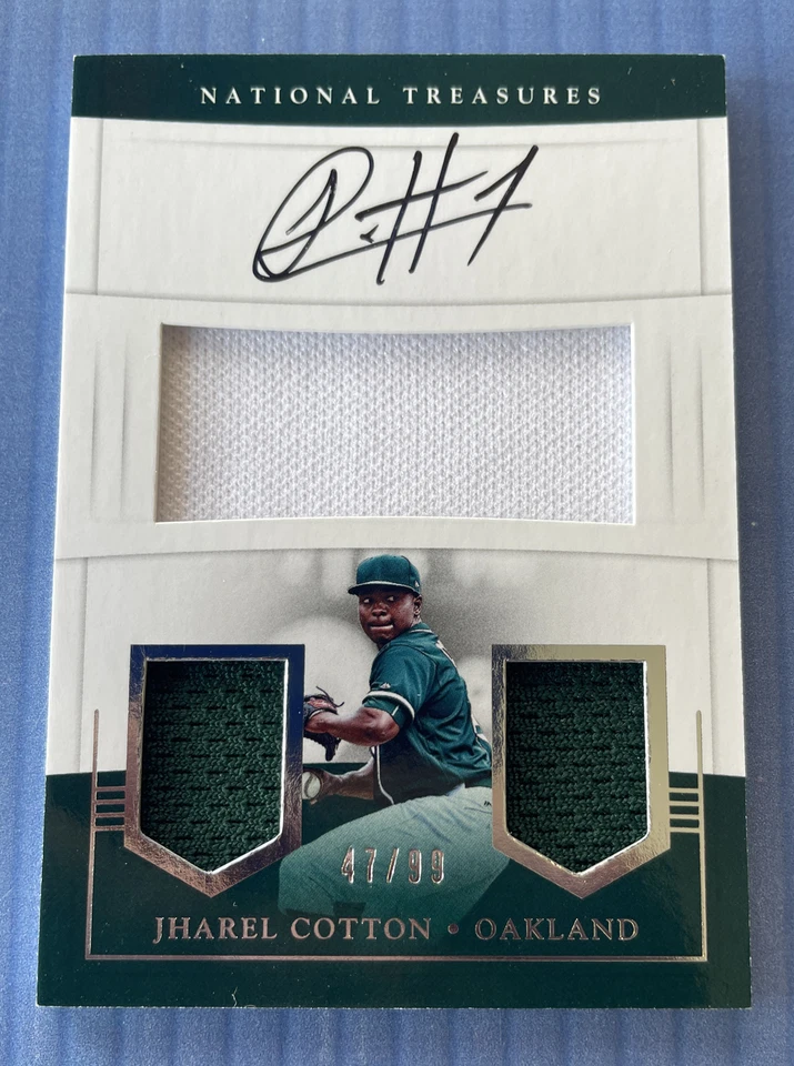2017 National Treasures JHAREL COTTON RC | Dual Relic | Auto # /99 | A’S - Image 2 of 3