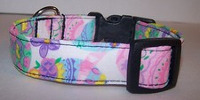 Wet Nose Designs Pastel Easter Eggs and Flowers Dog Collar Spring Pink Yellow