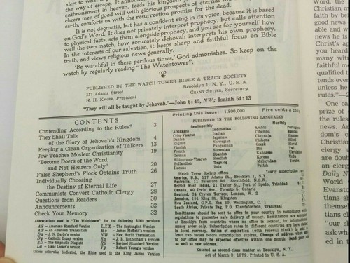 JEHOVAH'S WITNESS "THE WATCHTOWER" 1954 HARDCOVER BOUND VOLUME, FULL YEAR, BROWN - Picture 6 of 7
