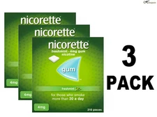 3 X Nicorette Gum 4mg Freshmint 210 Pieces ""FREE SHIP TO USA""