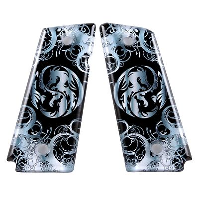 Custom 1911 Compact ambi & non-ambi fit SPD Acrylic Grips Ying Yang Grey