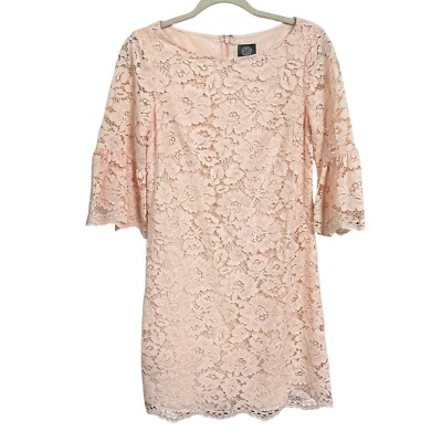 Vince Camuto Womens Sz 6 Lace Floral Flared Bell Sleeves Pink Peach Shift  Dress | eBay
