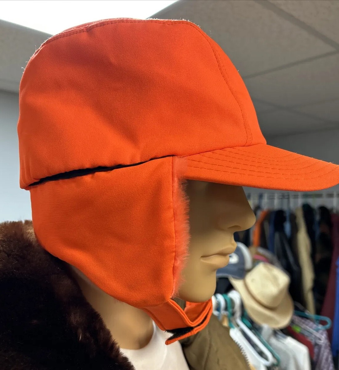 Rare Vintage Gore-Tex Ear Flap Hunter Orange Cap Hat Sz L