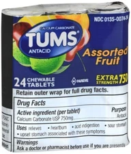 Tums Extra Strength 750 Antacid Chewable Tablets Assorted Fruit 24 EA