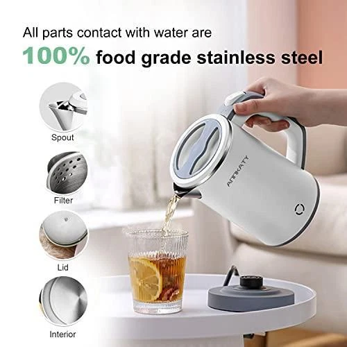 Small Electric Tea Kettle Stainless Steel, 0.8L Portable Mini Hot Water  Boiler Heater, Travel Electric Coffee Kettle with Auto Shut-Off & Boil Dry  Protection 