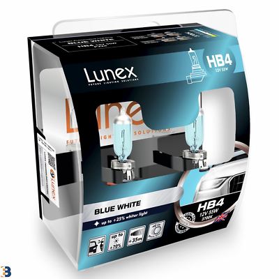 Lunex HB4 9006 Blue White 3700K whiter light 12V 55W Car Headlight Bulbs Twin