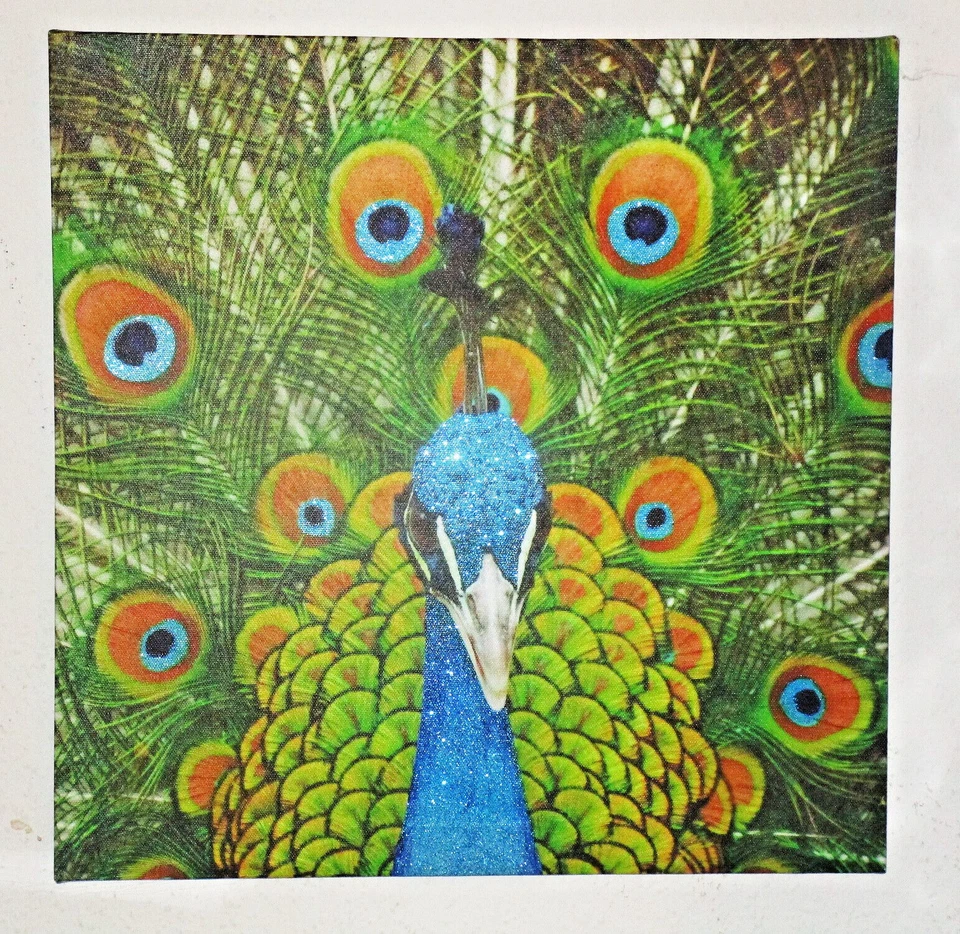 Pfau-Digitaldirektdruck auf Leinwand mit Glitzer, auf Holzrahmen - Bild 4 von 4