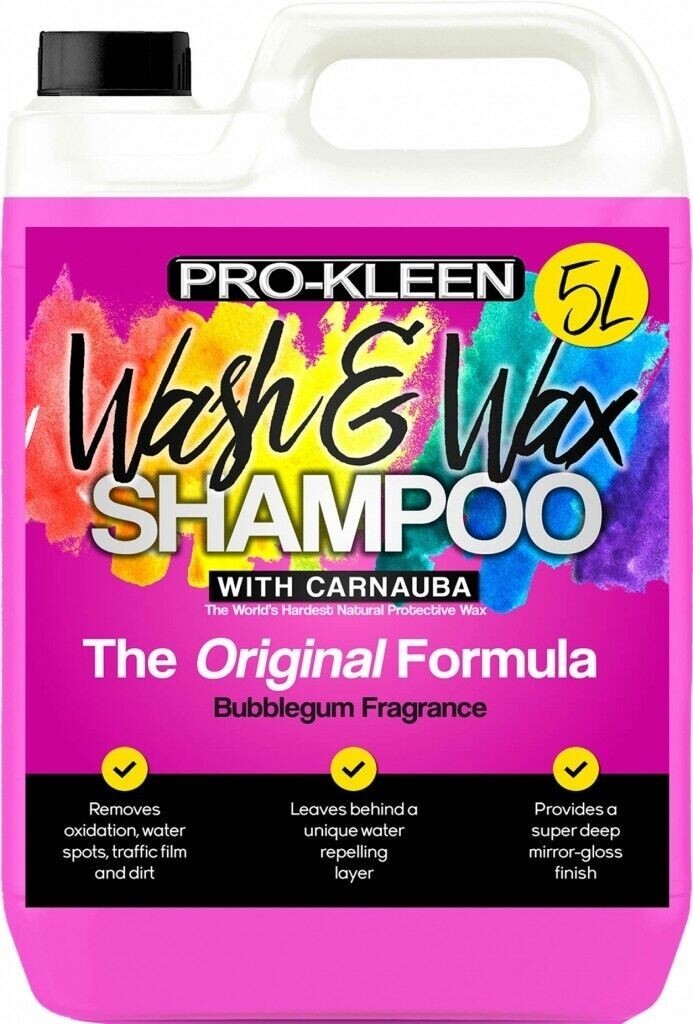 ProKleen Wash & Wax Shampoo Bubblegum Car Carnauba Cleaning Shine Polish 5L