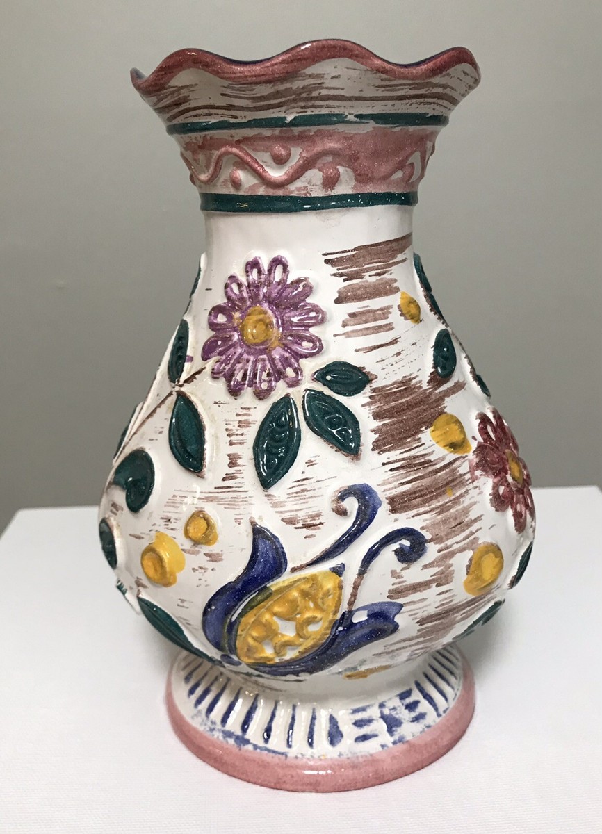 工芸品 Vintage Bay Keramik West German Vase Vintage BAY KERAMIK Matte Blue Vase 86 20 With Floral Decor by