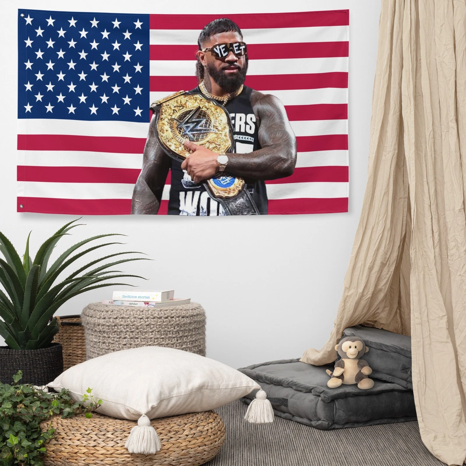 Jey Uso American Flag Tapestry – “Uso Pride” Wrestling Entertainment Flag