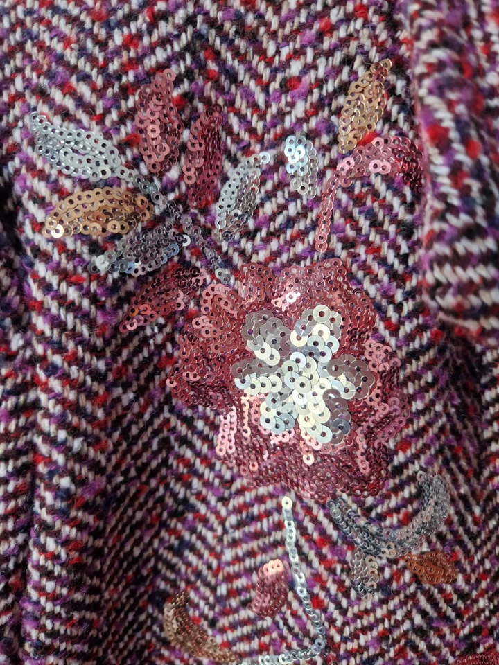 Guess 16 Herringbone Twill Wool Blend Jacket Peacoat Pink Mix Sequins Womens - Image 4 of 4