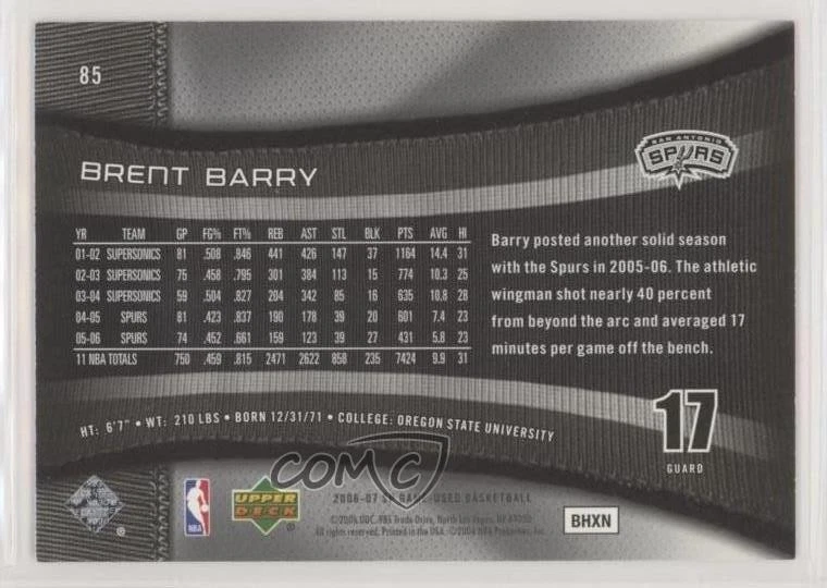 2006-07 SP Game Used Edition Brent Barry #85 - Image 2 of 2