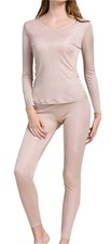 Silk Long Johns Thermal Underwear Set for Cold Weather - Medium, Beige