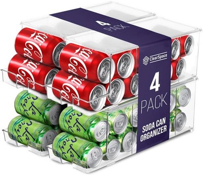 ClearSpace 4 Pack Fridge Drink Organizer Dispenser 12 Can BPA Free Storage Bins