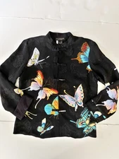 CITRON Santa Monica Silk Blouse Women S Black Butterfly Art Deco Asiam Inspired
