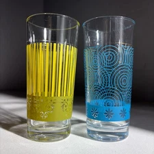 Vintage Pair Retro 1960s Style Drinking Glasses Made In Turkey