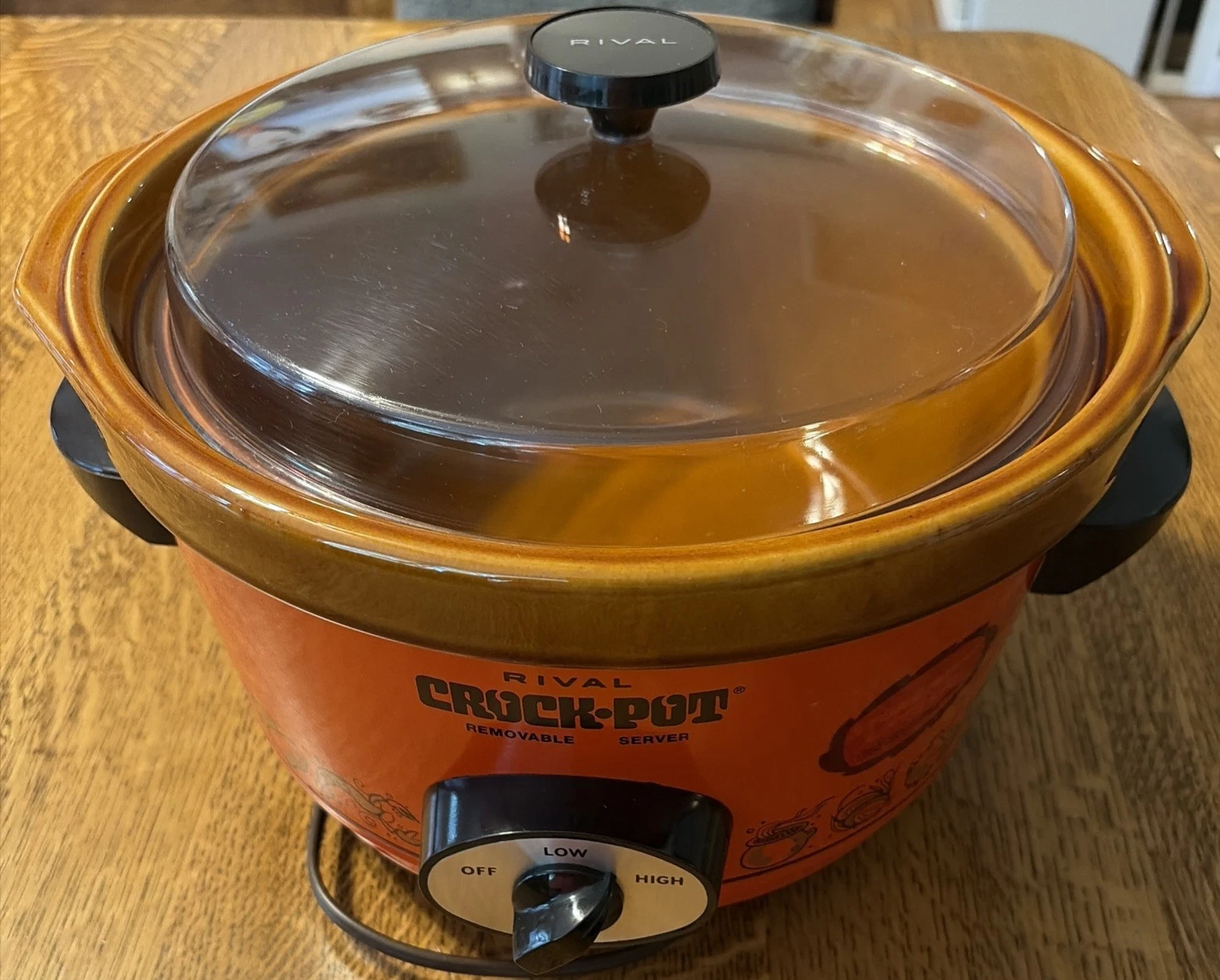 VTG Rival Brown Crock Pot 5QT Model 3350/2 Plastic Lid Slow Cooker Blood Orange