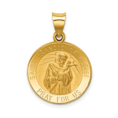 14k Gelbgold Heiliger Franziskus Anhänger Medaille graviert katholisch religiös Halskette