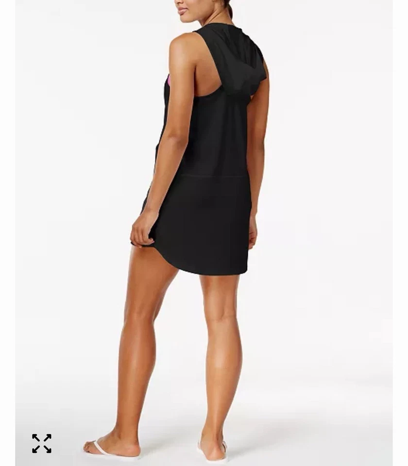 Vestido de natación Nike negro con capucha grande para mujer Foto 2 de 4