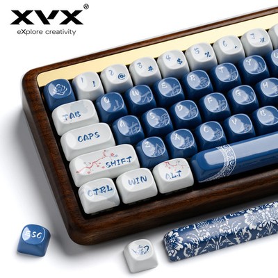 XVX Chinese Style PBT Keycaps 140 Keys MOA Profile Dye-Sub White Blue Ceramic