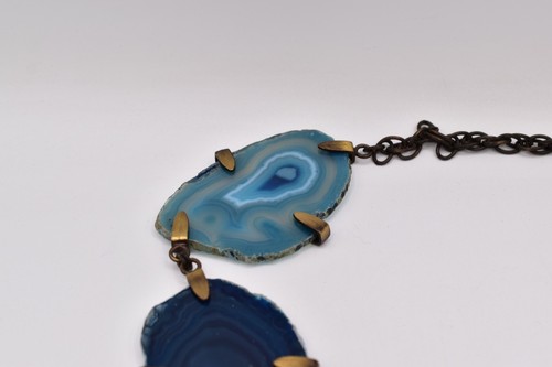 Vintage Natural Blue Agate Slice Linked Belt Chunky Heavy Chunky 20"-42" 1970s - Picture 6 of 12