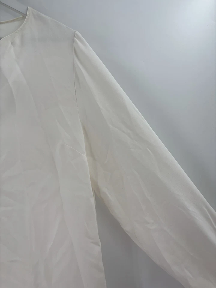 Blusa para mujer Lafayette 148 grande blanca marfil 100 % seda pulóver transparente cuello en V Foto 4 de 4