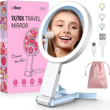 Espejo de Maquillaje de Viaje LitBear con Luces, Recargable Doble Cara 10X/1X Ma...