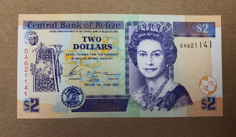 2003 Belize Banknote $2 Uncirculated Note P-66a